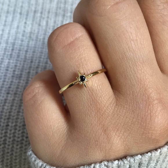 Gold Black Onyx Starburst Ring - Picture 9 of 9